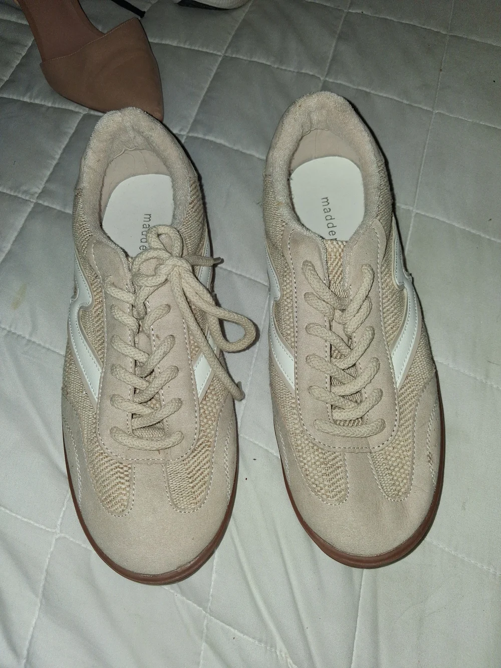 Madden Girl Beige & White Lace-Up Sneakers with Gum Sole